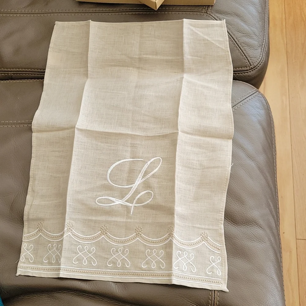 Mudpie 3 piece L monogrammed linen hand towel and soap set
